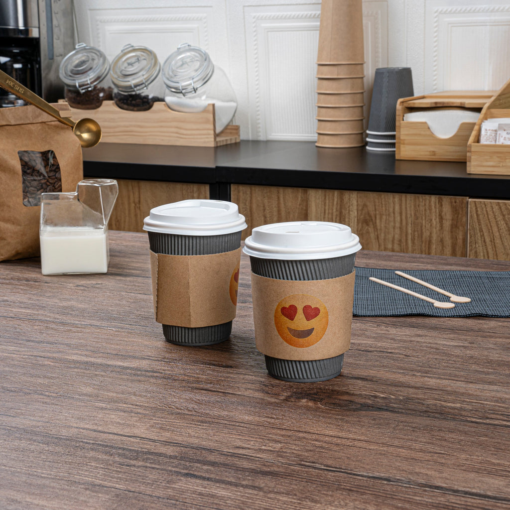 Restpresso Kraft Paper Heart Eyes Emoji Coffee Cup Sleeve - Fits 12 / 16 / 20 oz Cups - 1000 count box