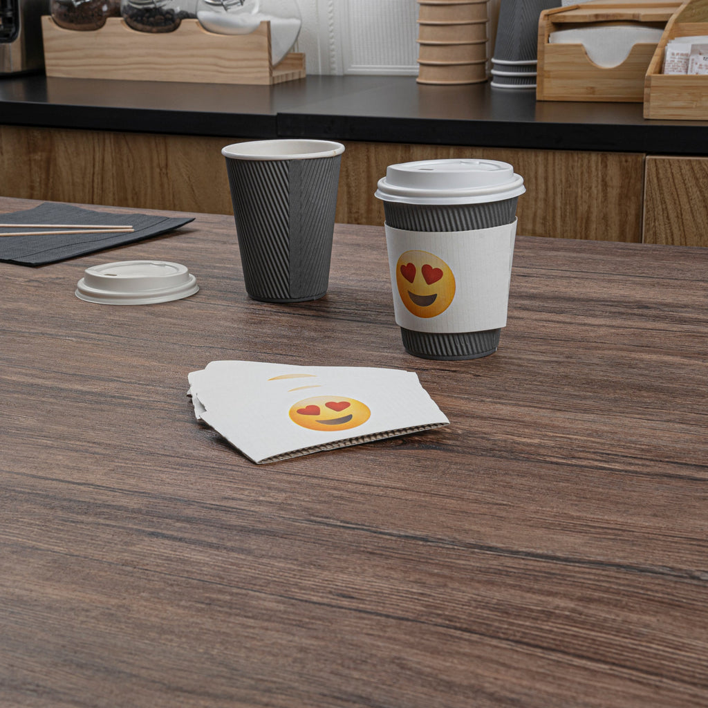 Restpresso White Paper Heart Eyes Emoji Coffee Cup Sleeve - Fits 12 / 16 / 20 oz Cups - 1000 count box