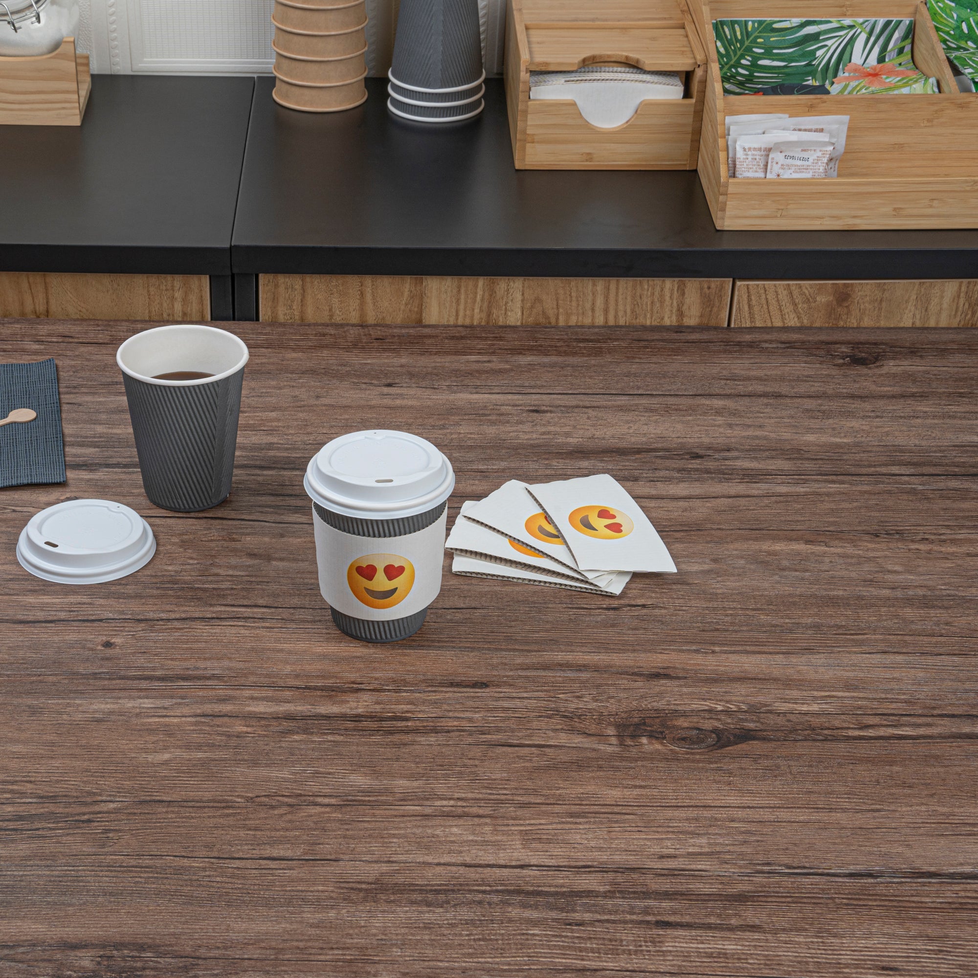 Restpresso White Paper Heart Eyes Emoji Coffee Cup Sleeve - Fits 12 / 16 / 20 oz Cups - 1000 count box