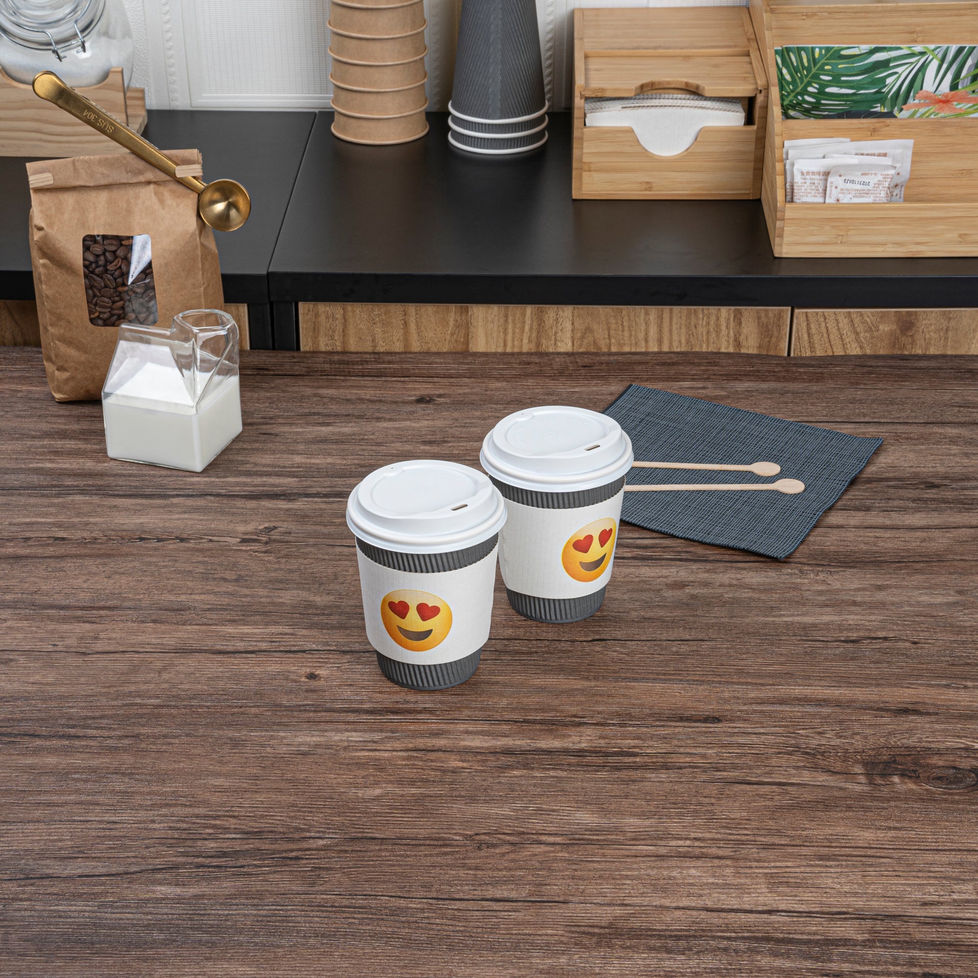 Restpresso White Paper Heart Eyes Emoji Coffee Cup Sleeve - Fits 12 / 16 / 20 oz Cups - 1000 count box