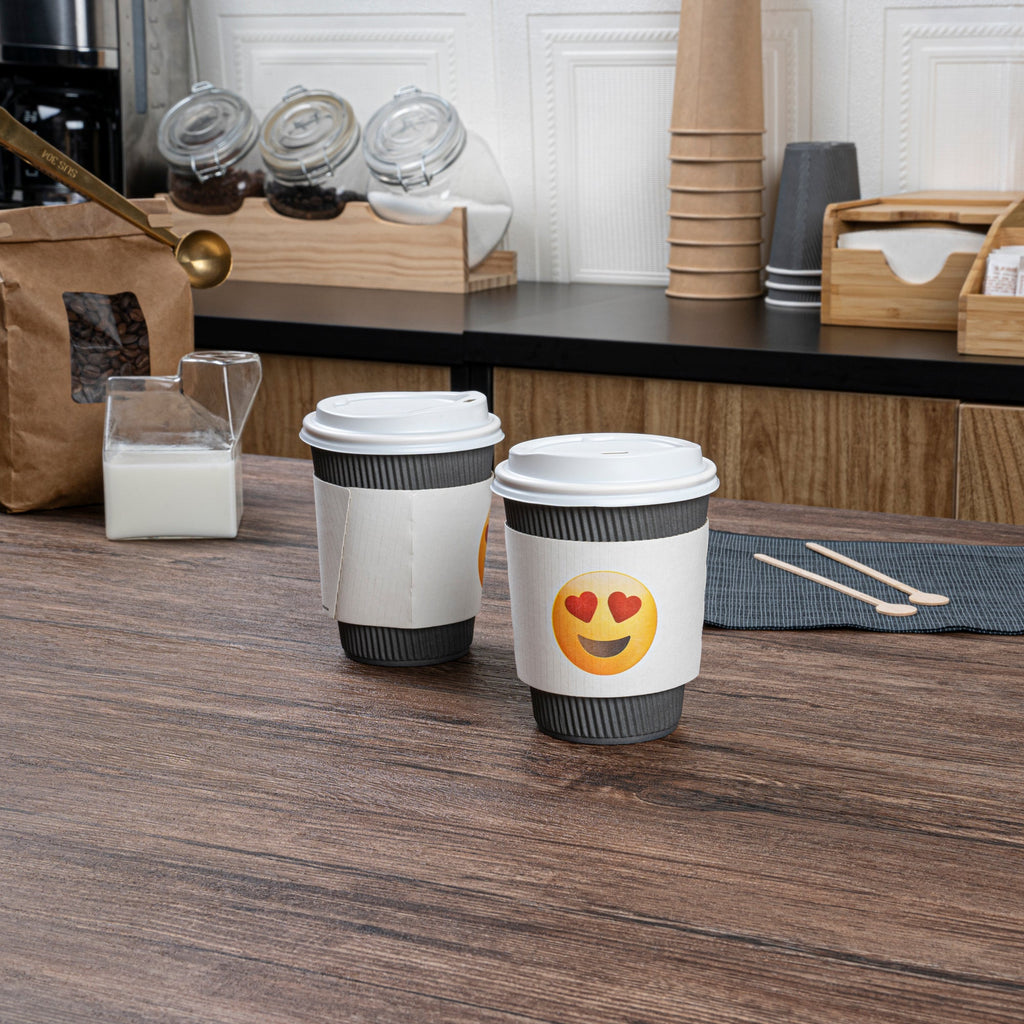 Restpresso White Paper Heart Eyes Emoji Coffee Cup Sleeve - Fits 12 / 16 / 20 oz Cups - 1000 count box