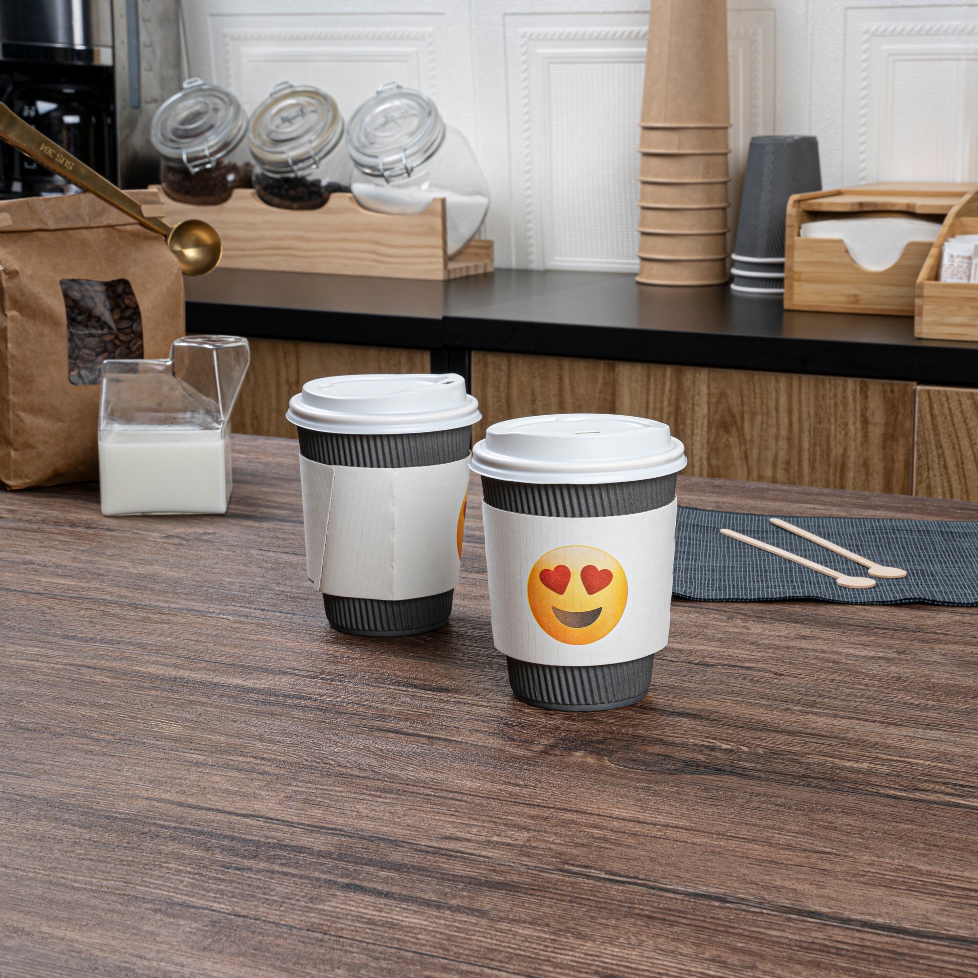 Restpresso White Paper Heart Eyes Emoji Coffee Cup Sleeve - Fits 12 / 16 / 20 oz Cups - 1000 count box