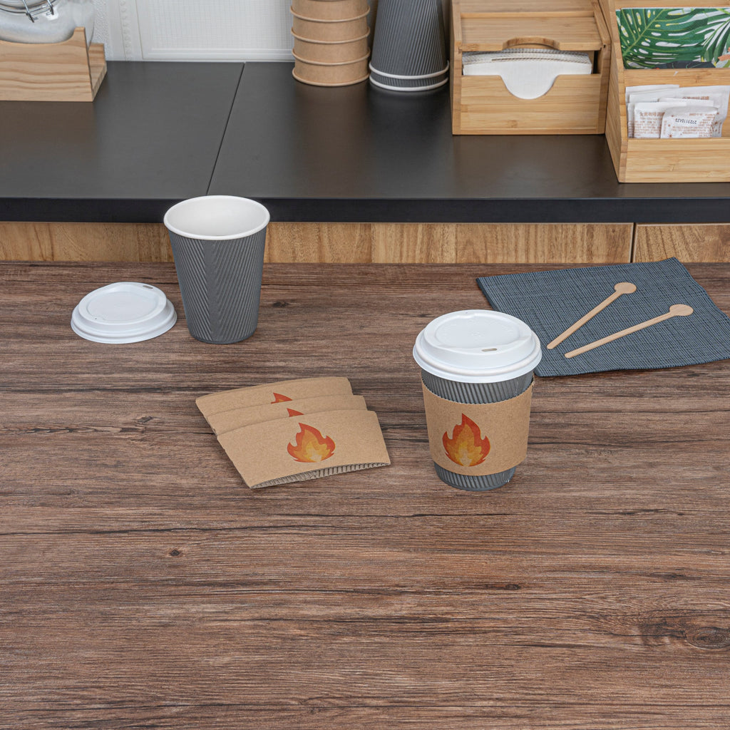 Restpresso Kraft Paper Fire Emoji Coffee Cup Sleeve - Fits 12 / 16 / 20 oz Cups - 1000 count box