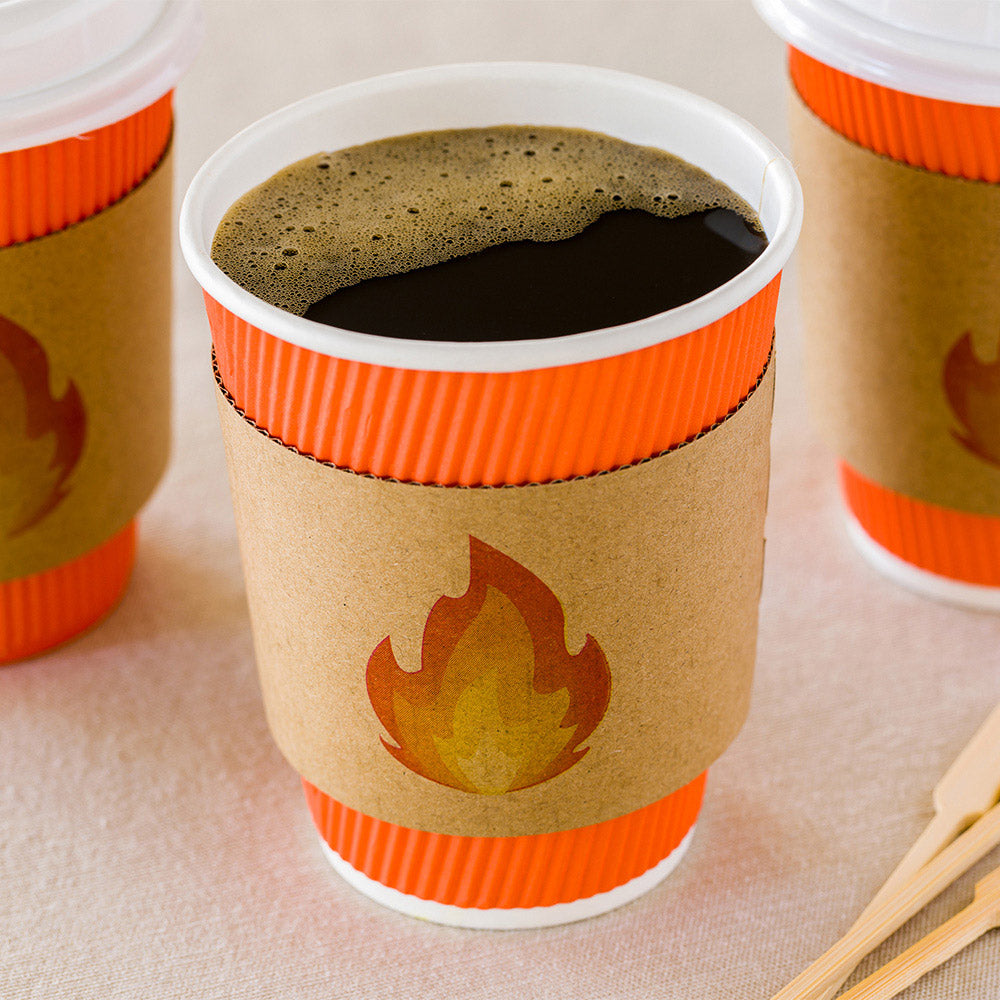 Restpresso Kraft Paper Fire Emoji Coffee Cup Sleeve - Fits 12 / 16 / 20 oz Cups - 50 count box