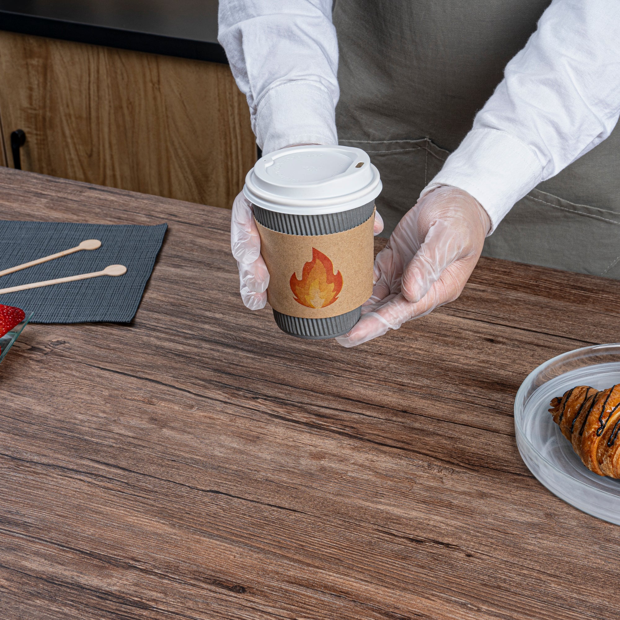 Restpresso Kraft Paper Fire Emoji Coffee Cup Sleeve - Fits 12 / 16 / 20 oz Cups - 1000 count box