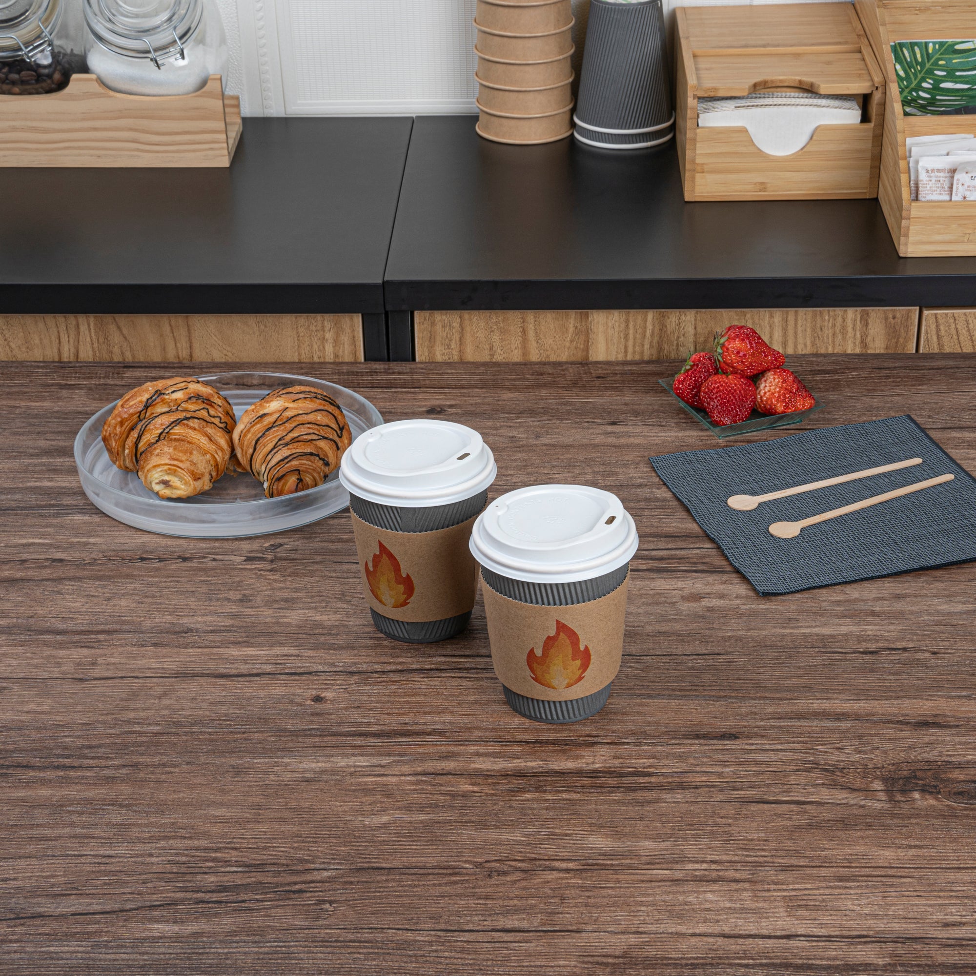 Restpresso Kraft Paper Fire Emoji Coffee Cup Sleeve - Fits 12 / 16 / 20 oz Cups - 1000 count box