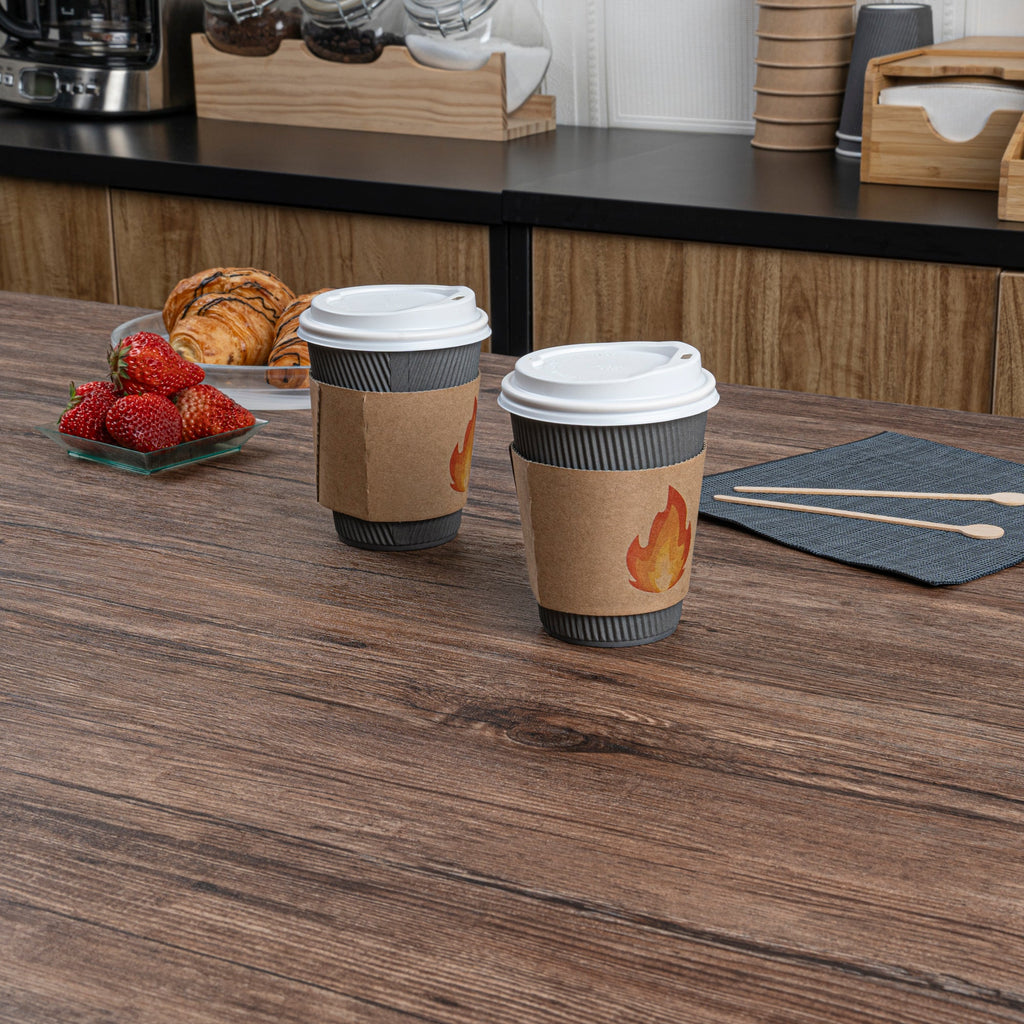 Restpresso Kraft Paper Fire Emoji Coffee Cup Sleeve - Fits 12 / 16 / 20 oz Cups - 1000 count box