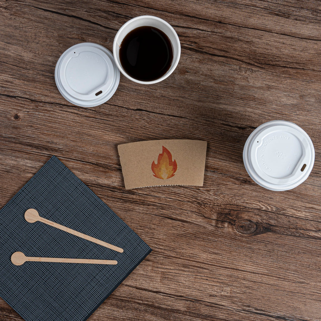 Restpresso Kraft Paper Fire Emoji Coffee Cup Sleeve - Fits 12 / 16 / 20 oz Cups - 1000 count box