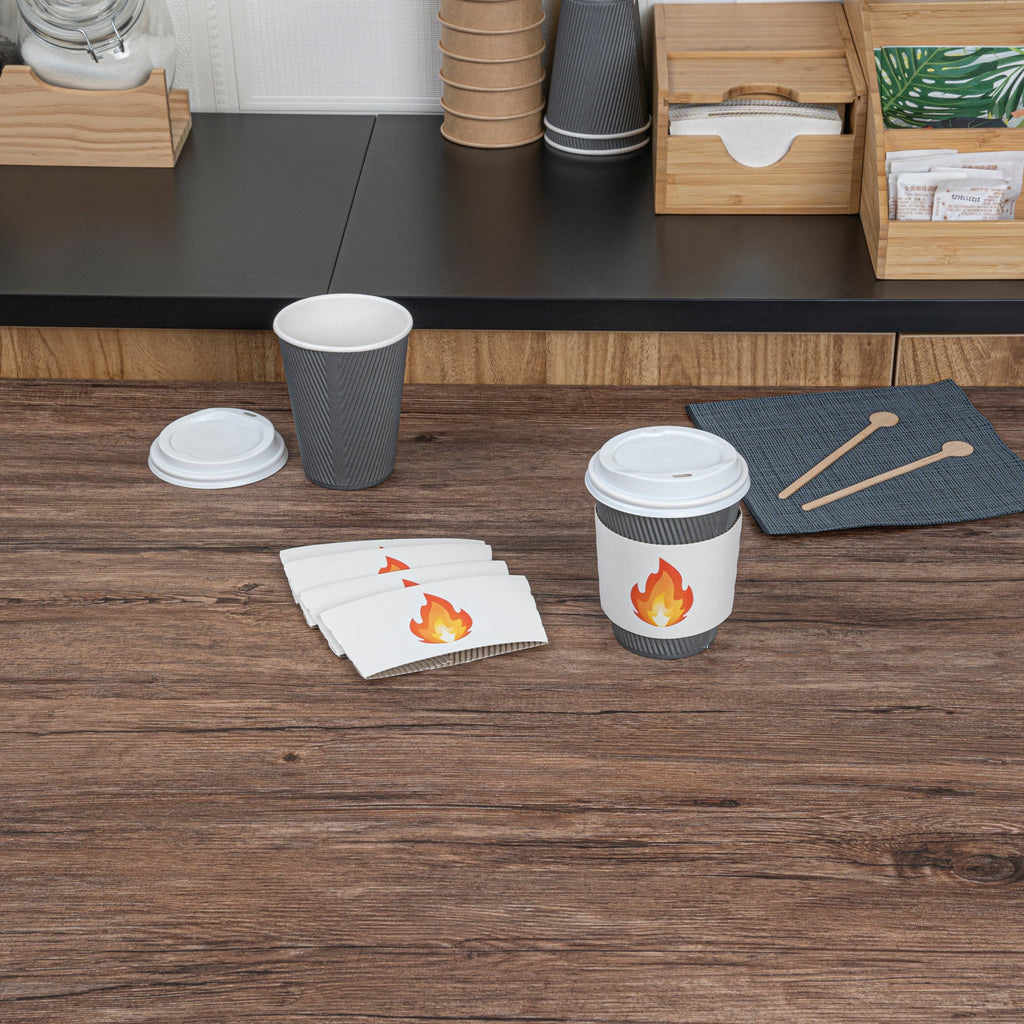 Restpresso White Paper Fire Emoji Coffee Cup Sleeve - Fits 12 / 16 / 20 oz Cups - 1000 count box