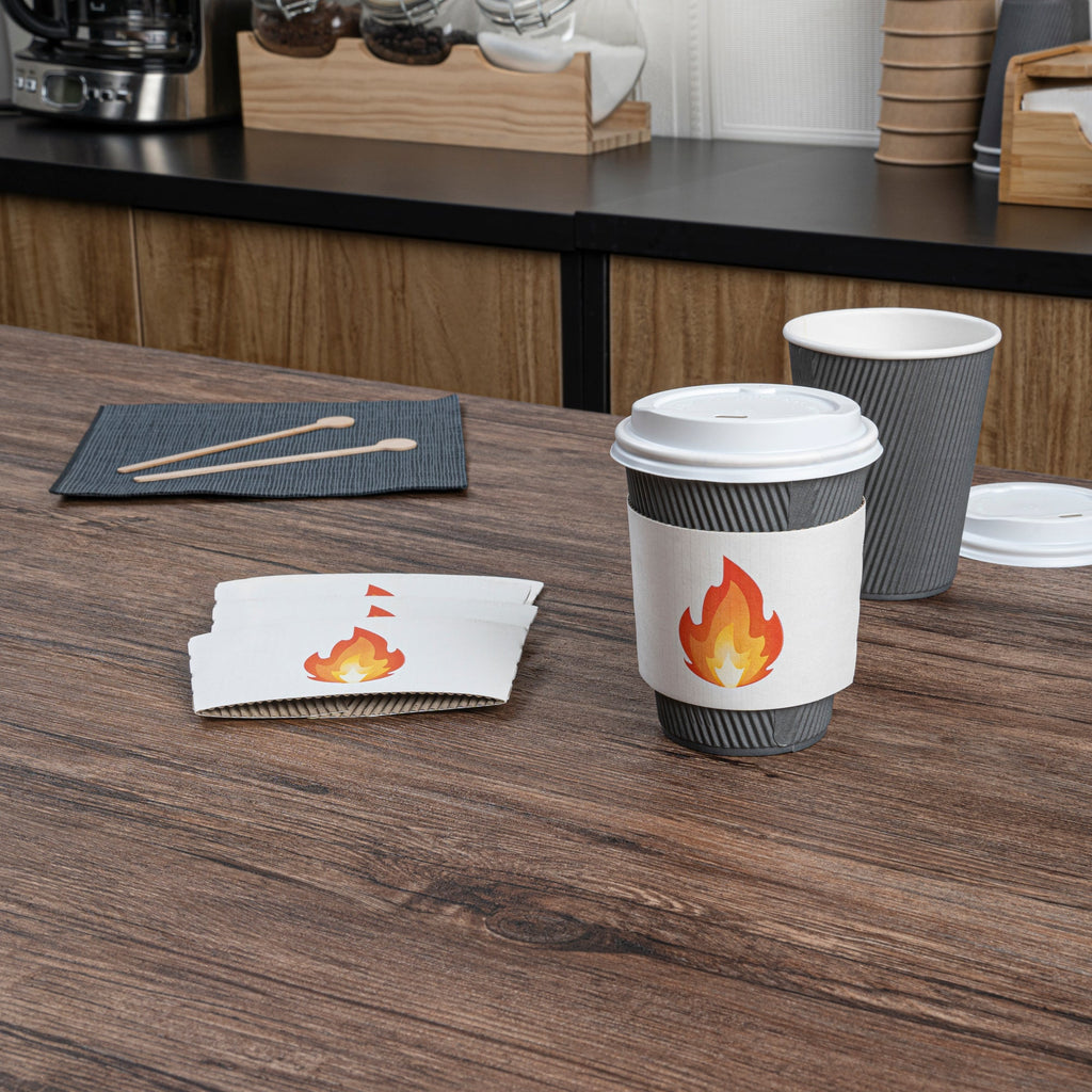 Restpresso White Paper Fire Emoji Coffee Cup Sleeve - Fits 12 / 16 / 20 oz Cups - 1000 count box