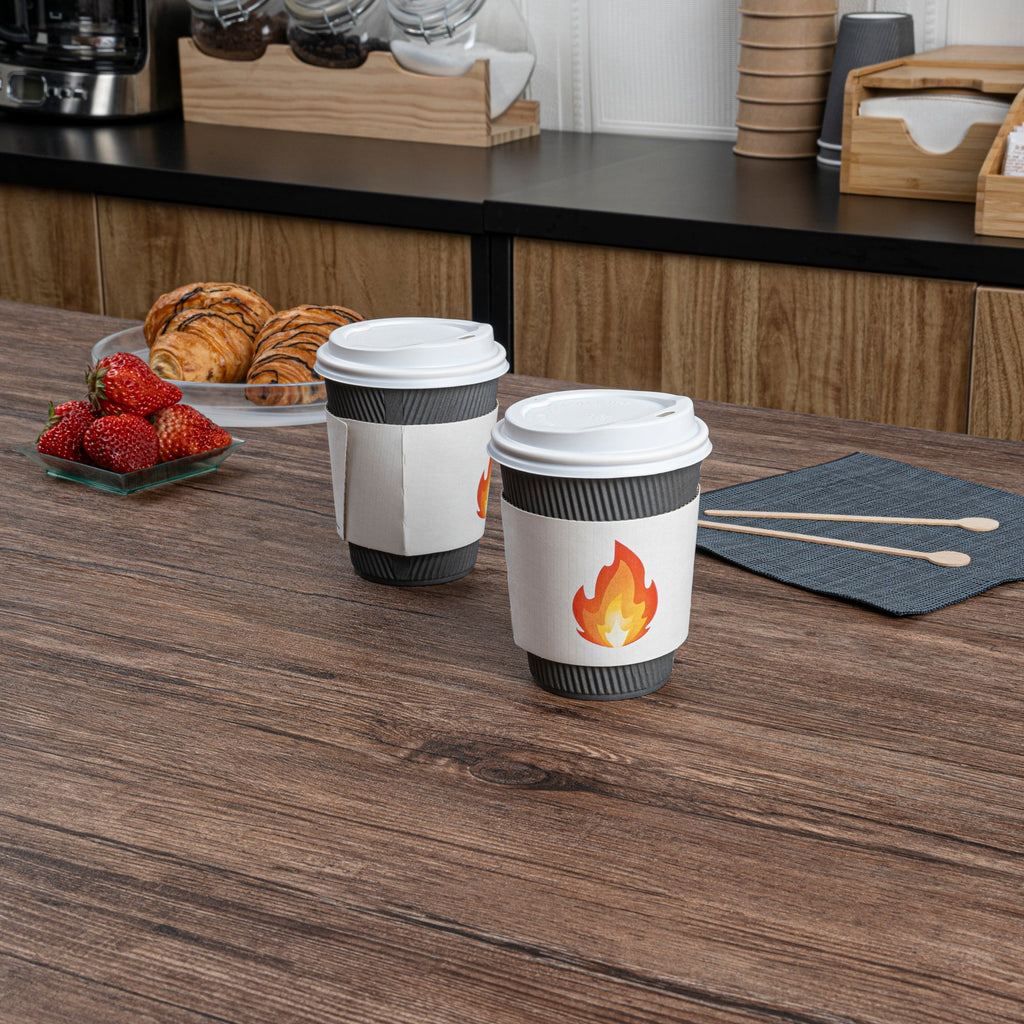 Restpresso White Paper Fire Emoji Coffee Cup Sleeve - Fits 12 / 16 / 20 oz Cups - 1000 count box