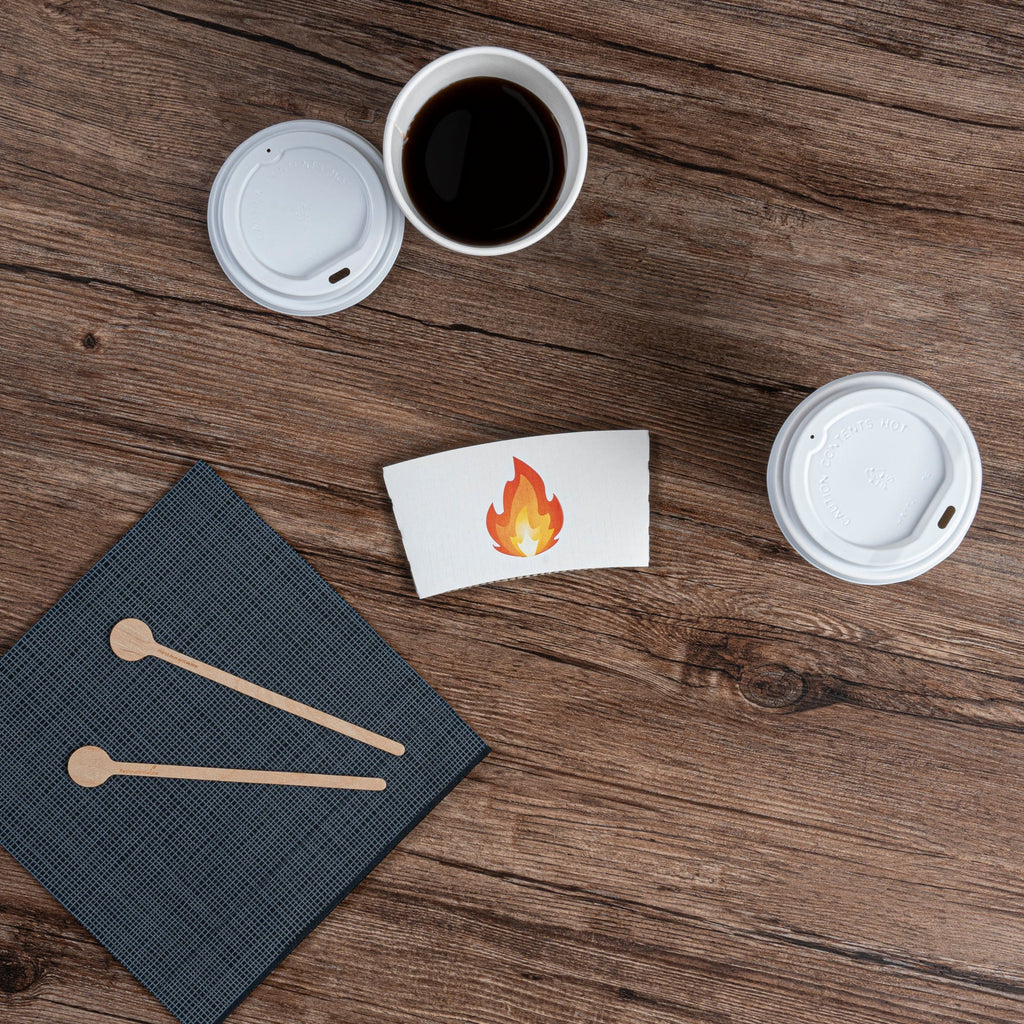 Restpresso White Paper Fire Emoji Coffee Cup Sleeve - Fits 12 / 16 / 20 oz Cups - 1000 count box