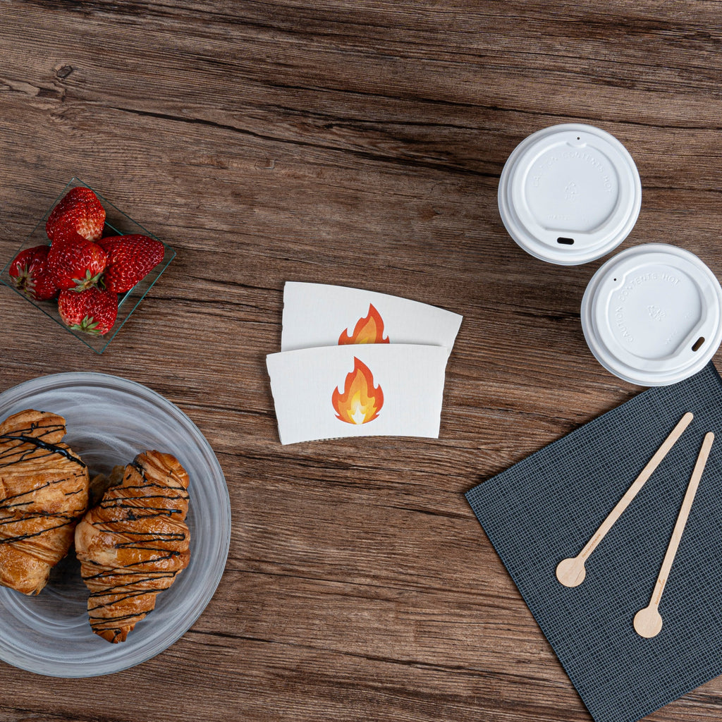 Restpresso White Paper Fire Emoji Coffee Cup Sleeve - Fits 12 / 16 / 20 oz Cups - 1000 count box