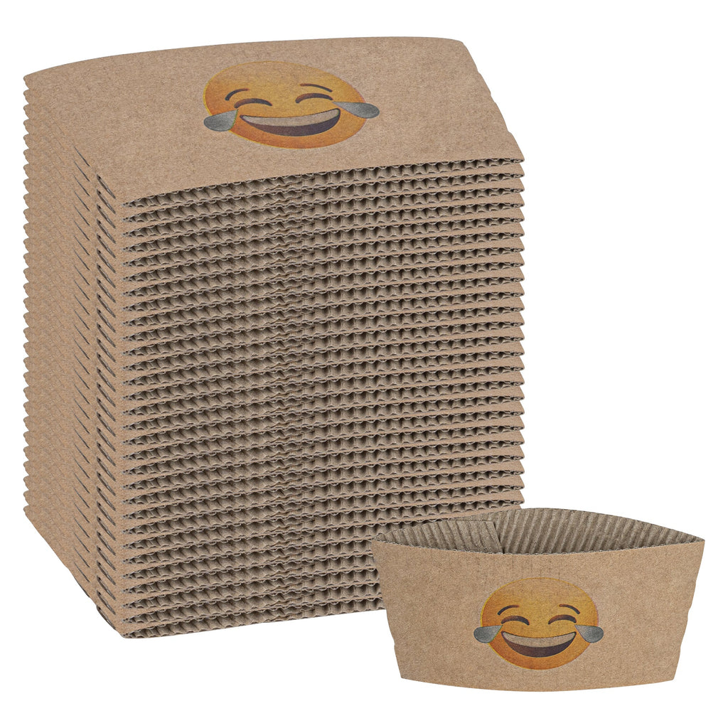 Restpresso Kraft Paper Crying Laughing Emoji Coffee Cup Sleeve - Fits 12 / 16 / 20 oz Cups - 1000 count box
