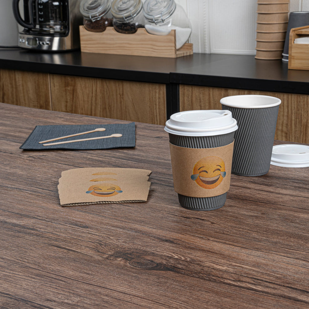 Restpresso Kraft Paper Crying Laughing Emoji Coffee Cup Sleeve - Fits 12 / 16 / 20 oz Cups - 1000 count box