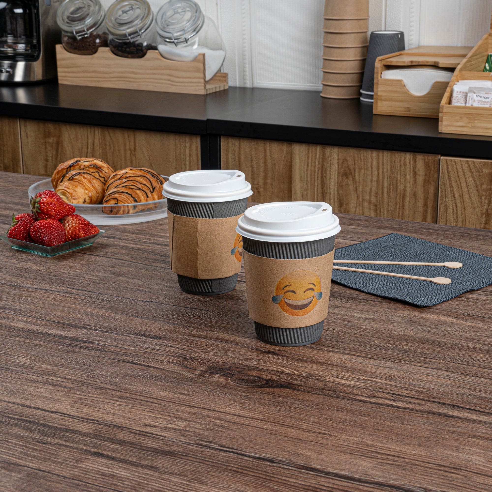 Restpresso Kraft Paper Crying Laughing Emoji Coffee Cup Sleeve - Fits 12 / 16 / 20 oz Cups - 1000 count box