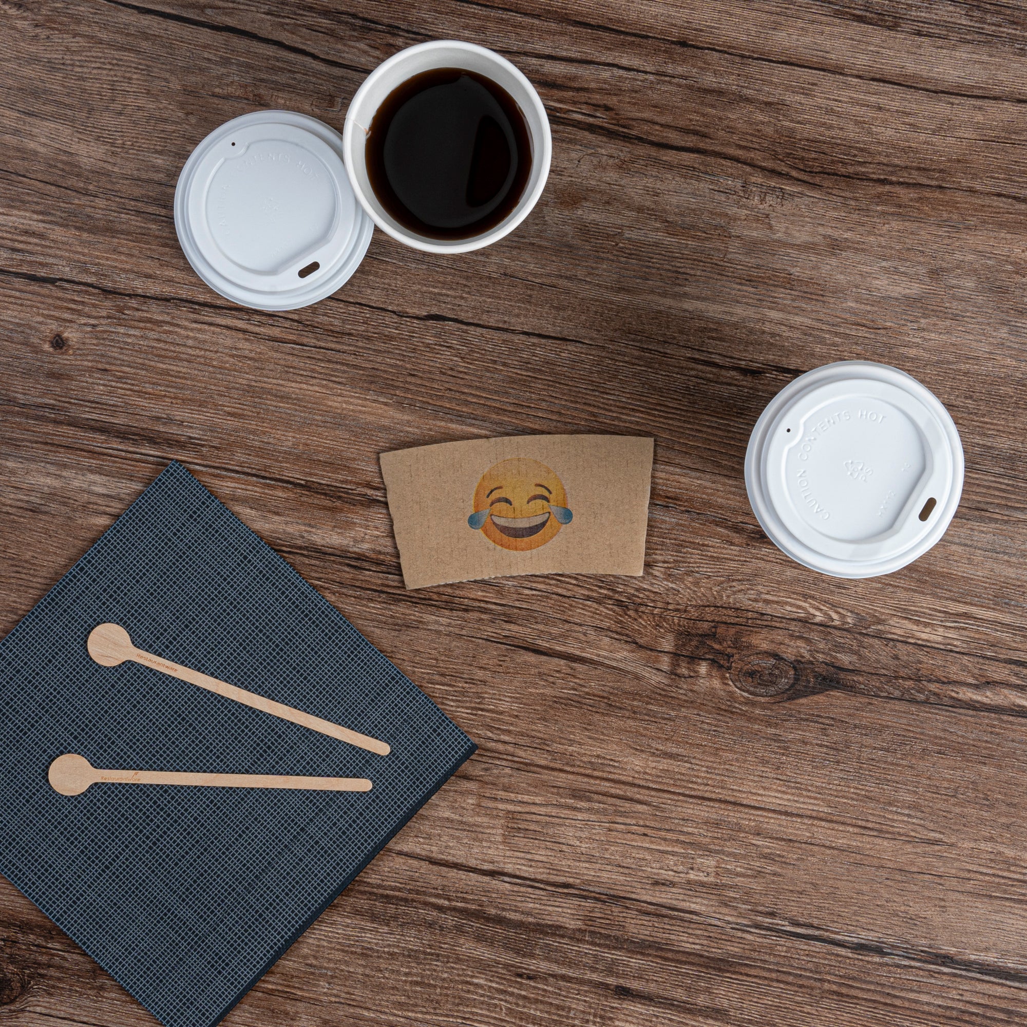 Restpresso Kraft Paper Crying Laughing Emoji Coffee Cup Sleeve - Fits 12 / 16 / 20 oz Cups - 1000 count box