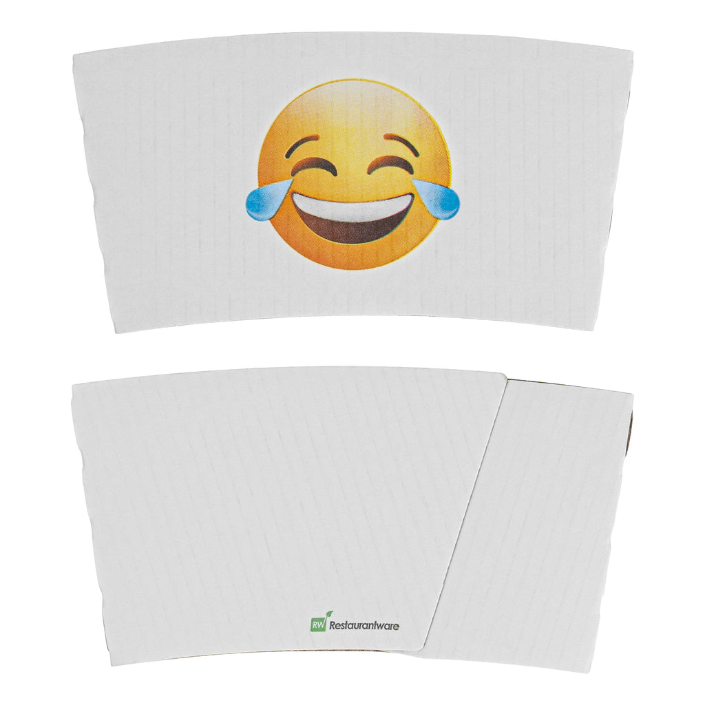 Restpresso White Paper Crying Laughing Emoji Coffee Cup Sleeve - Fits 12 / 16 / 20 oz Cups - 1000 count box
