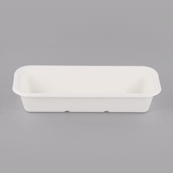 Pulp Tek 17 oz Rectangle White Sugarcane / Bagasse Catering Container - 9 1/4" x 3 3/4" x 1 3/4" - 100 count box