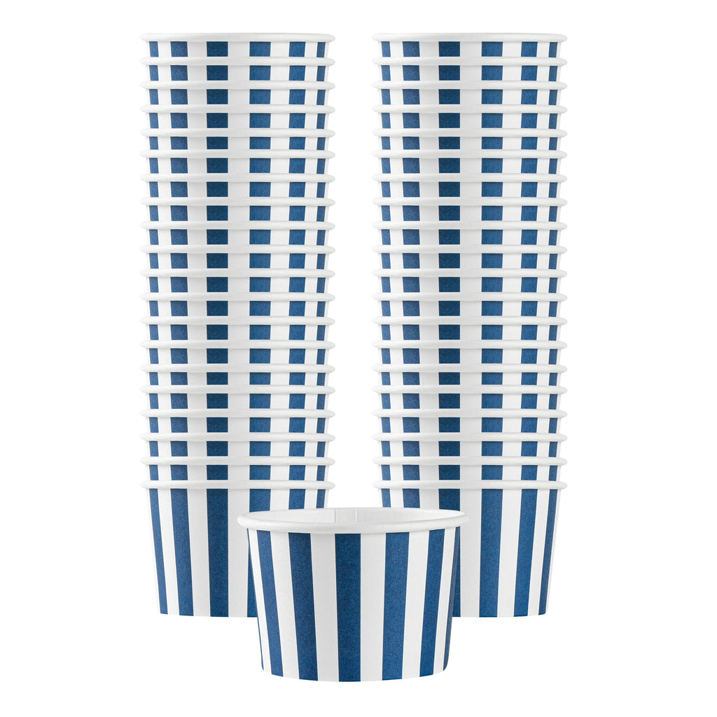 Coppetta 4 oz Round Blue and White Stripe Paper To Go Cup - 3" x 3" x 2 1/2" - 50 count box