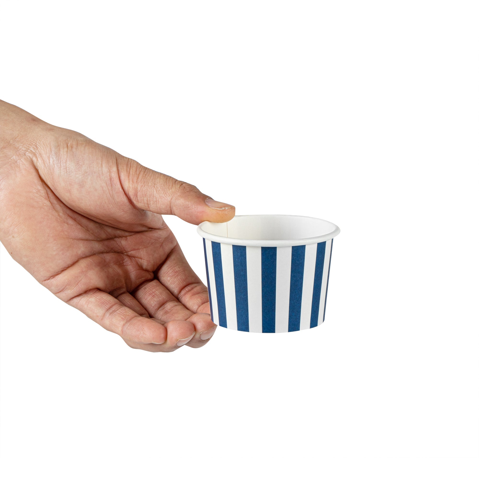 Coppetta 4 oz Round Blue and White Stripe Paper To Go Cup - 3" x 3" x 2 1/2" - 50 count box