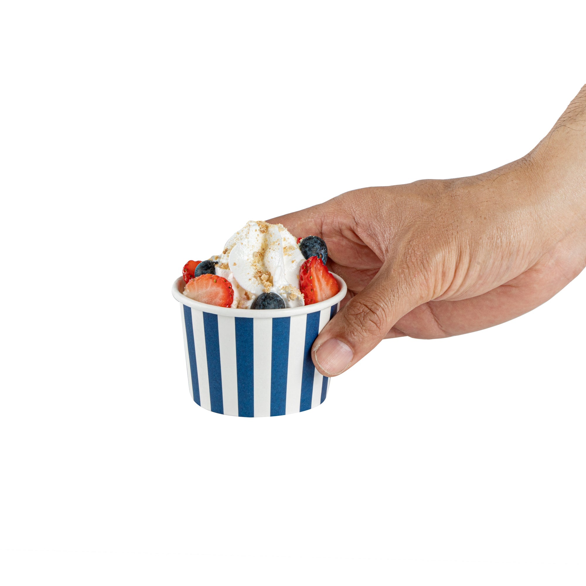Coppetta 4 oz Round Blue and White Stripe Paper To Go Cup - 3" x 3" x 2 1/2" - 50 count box