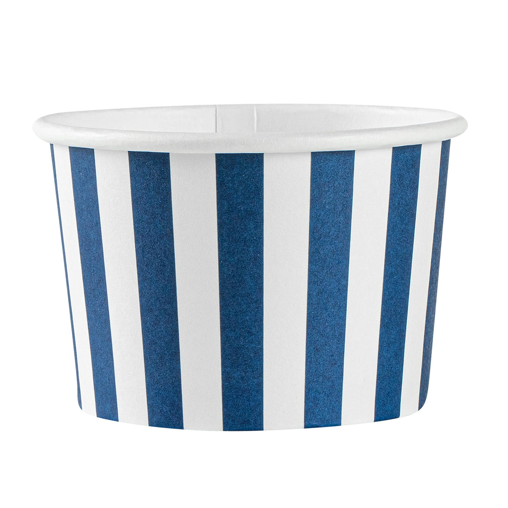 Coppetta 4 oz Round Blue and White Stripe Paper To Go Cup - 3" x 3" x 2 1/2" - 50 count box