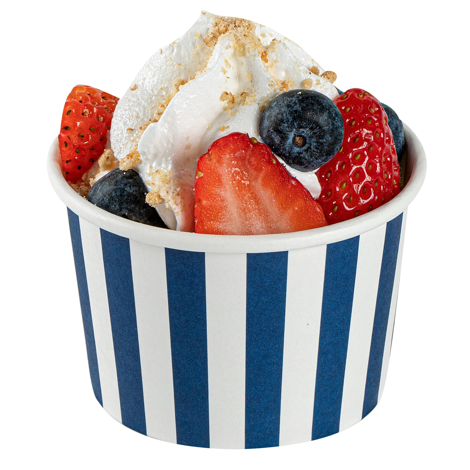 Coppetta 4 oz Round Blue and White Stripe Paper To Go Cup - 3" x 3" x 2 1/2" - 200 count box
