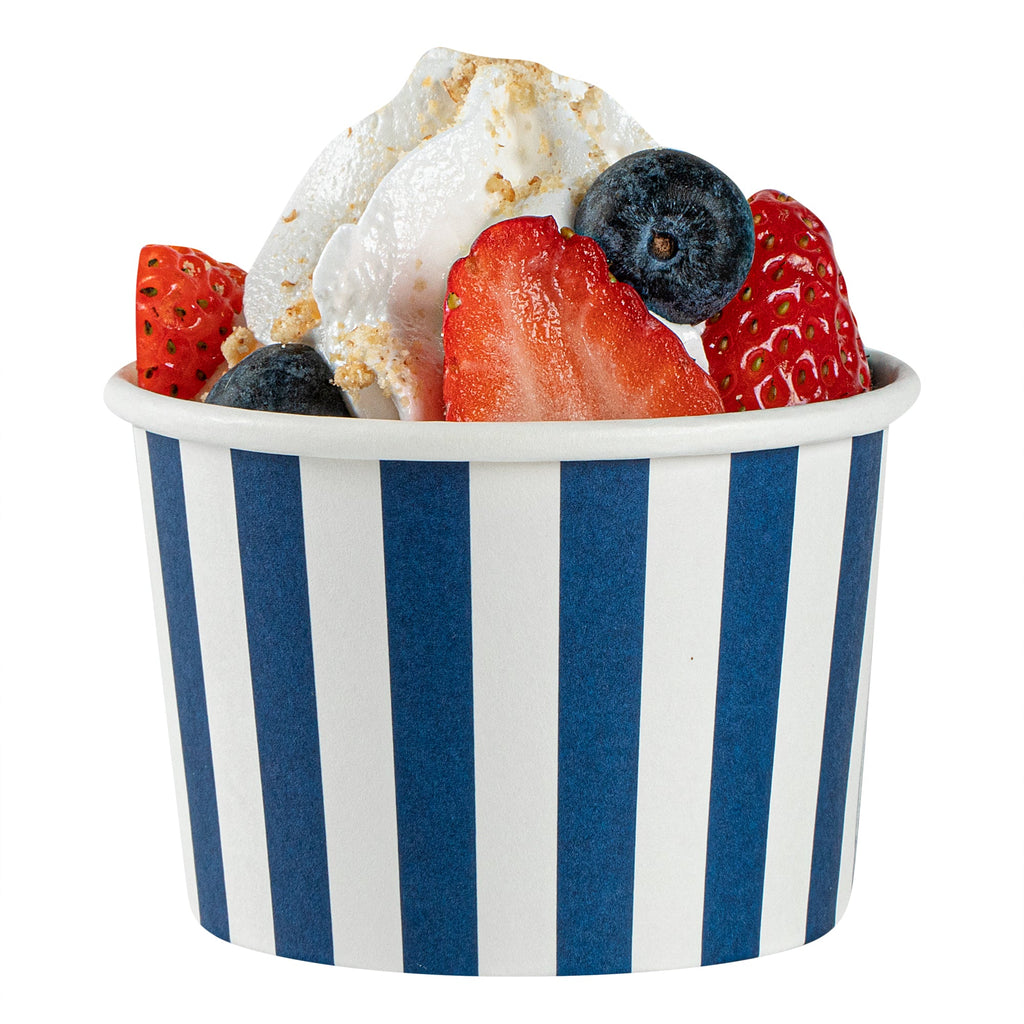 Coppetta 4 oz Round Blue and White Stripe Paper To Go Cup - 3" x 3" x 2 1/2" - 200 count box