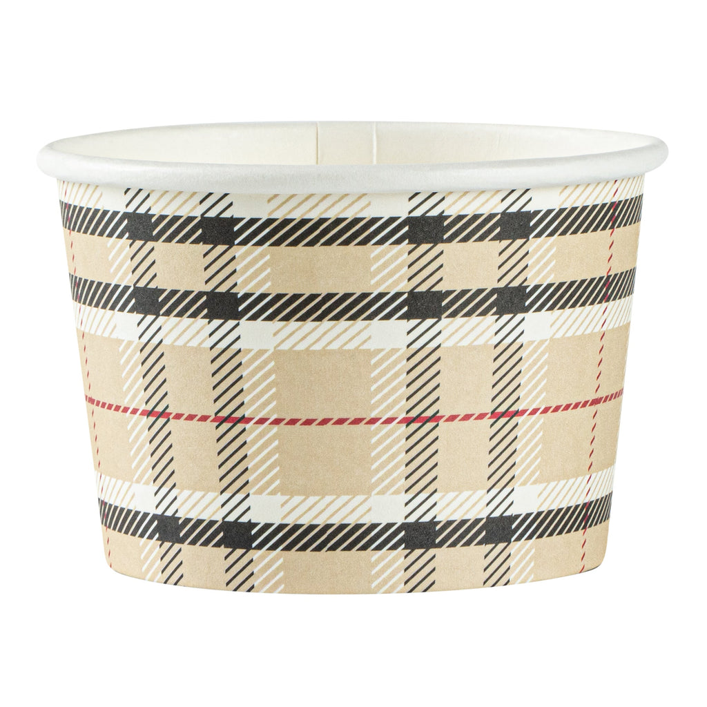 Coppetta 4 oz Round Plaid Paper To Go Cup - 3" x 3" x 2 1/2" - 50 count box