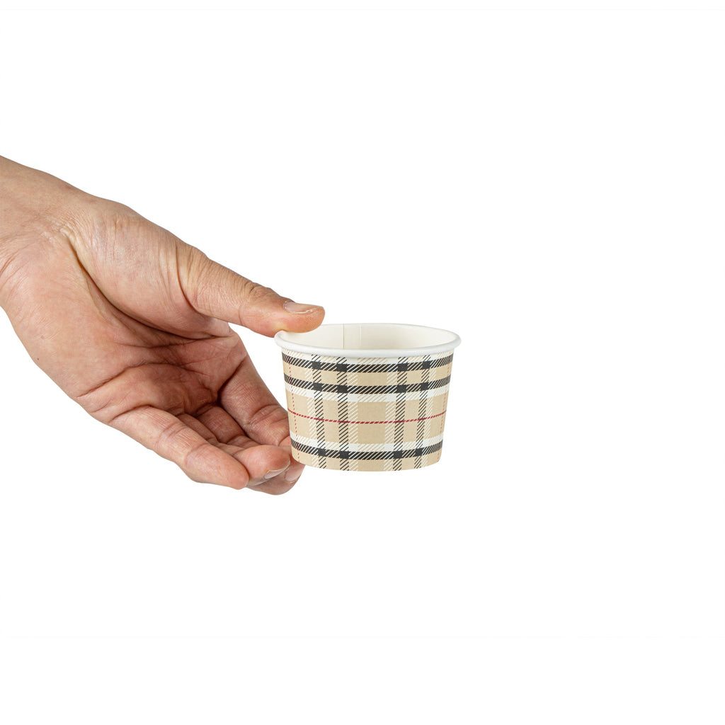 Coppetta 4 oz Round Plaid Paper To Go Cup - 3" x 3" x 2 1/2" - 200 count box