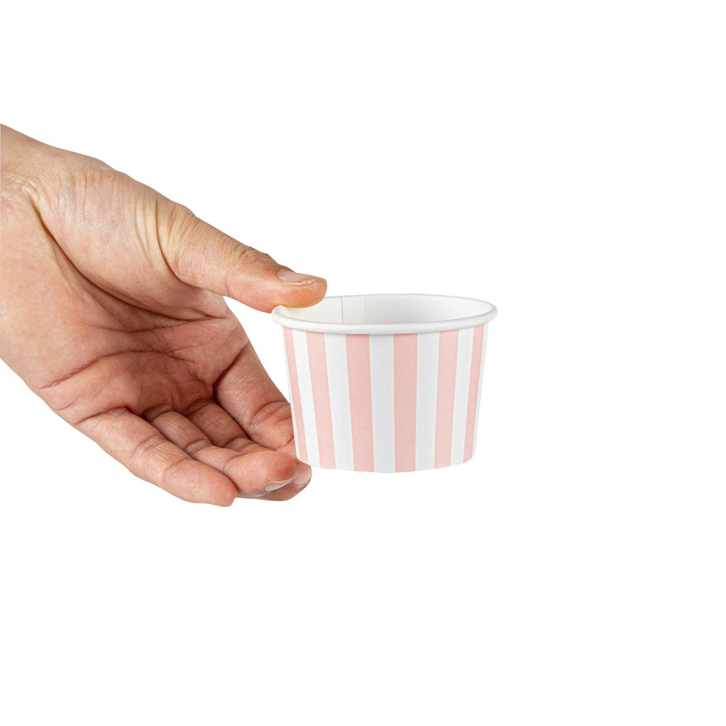 Coppetta 4 oz Round Pink and White Stripe Paper To Go Cup - 3" x 3" x 2 1/2" - 200 count box