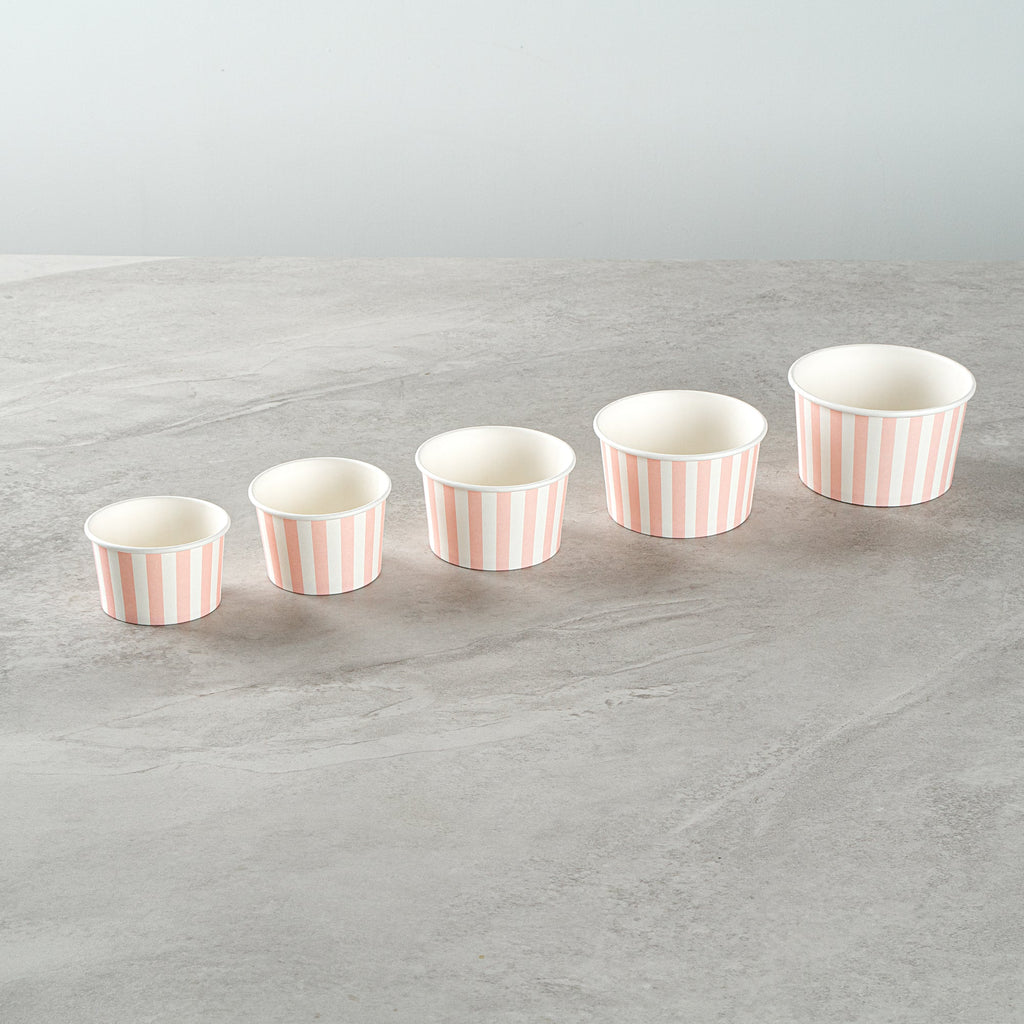 Coppetta 4 oz Round Pink and White Stripe Paper To Go Cup - 3" x 3" x 2 1/2" - 200 count box