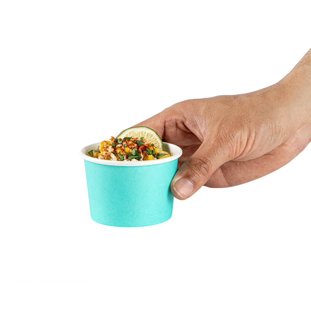 Coppetta 4 oz Round Turquoise Paper To Go Cup - 3" x 3" x 2 1/2" - 50 count box