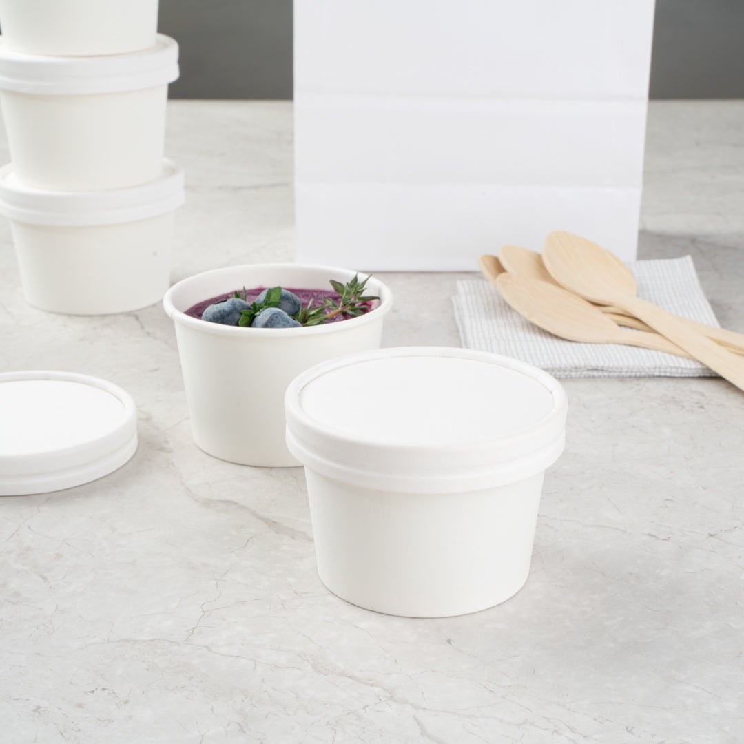 Coppetta Round White Paper To Go Cup Lid - Fits 4 oz - 50 count box