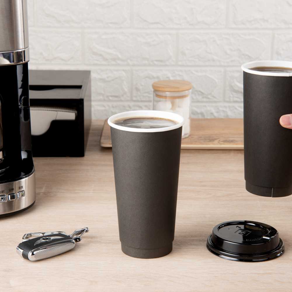 Restpresso 20 oz Black Paper Coffee Cup - Double Wall - 3 1/2" x 3 1/2" x 6 1/4" - 250 count box