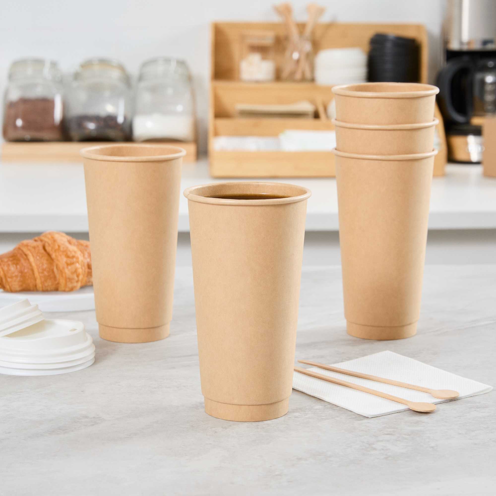 Restpresso 20 oz Kraft Paper Coffee Cup - Double Wall - 3 1/2" x 3 1/2" x 6 1/4" - 10 count box
