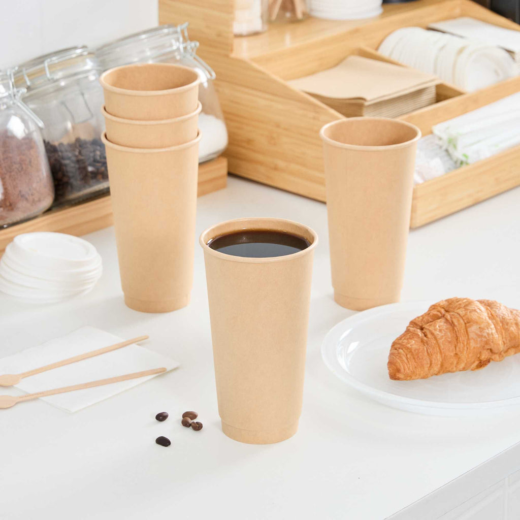 Restpresso 20 oz Kraft Paper Coffee Cup - Double Wall - 3 1/2" x 3 1/2" x 6 1/4" - 250 count box