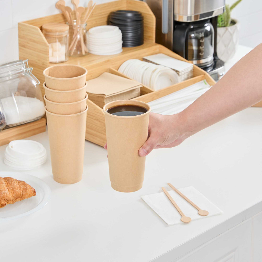 Restpresso 20 oz Kraft Paper Coffee Cup - Double Wall - 3 1/2" x 3 1/2" x 6 1/4" - 250 count box