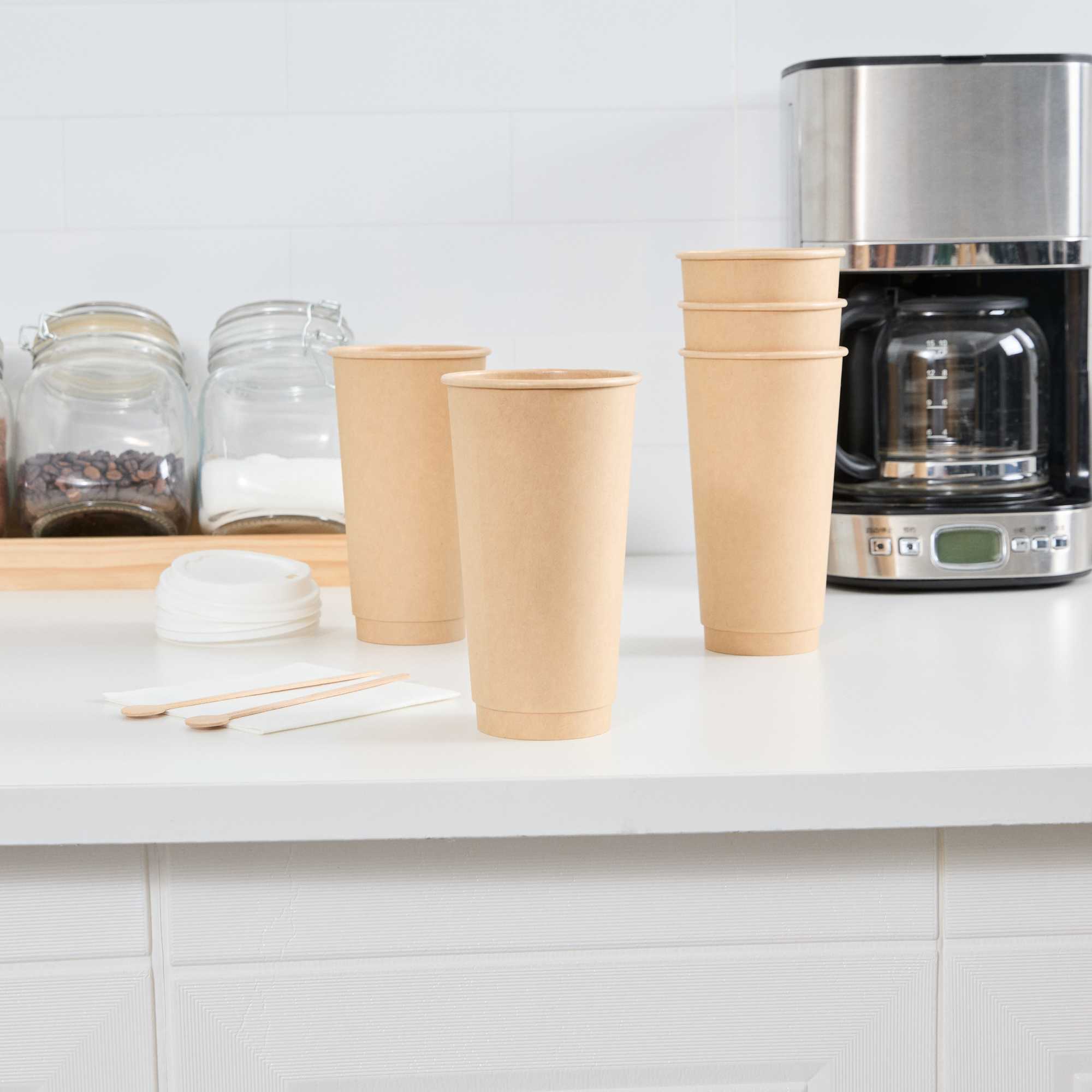 Restpresso 20 oz Kraft Paper Coffee Cup - Double Wall - 3 1/2" x 3 1/2" x 6 1/4" - 250 count box