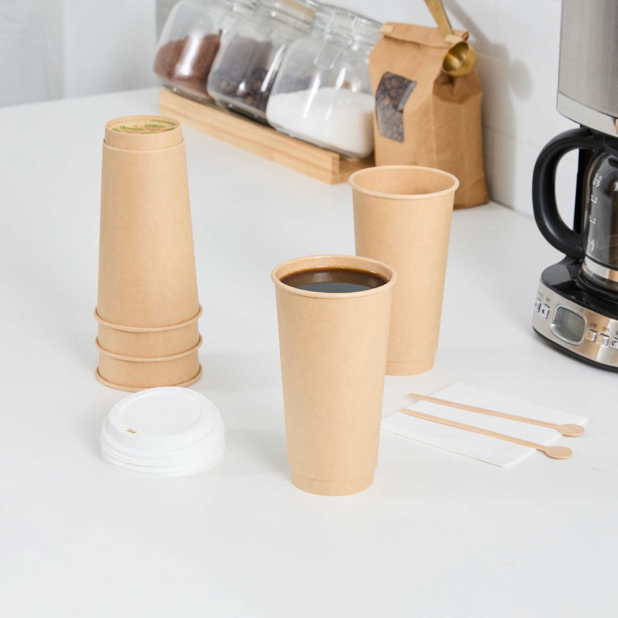 Restpresso 20 oz Kraft Paper Coffee Cup - Double Wall - 3 1/2" x 3 1/2" x 6 1/4" - 250 count box