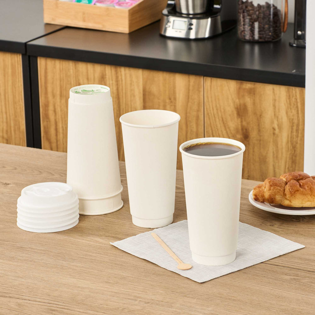 Restpresso 20 oz White Paper Coffee Cup - Double Wall - 3 1/2" x 3 1/2" x 6 1/4" - 250 count box