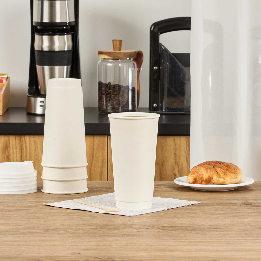 Restpresso 20 oz White Paper Coffee Cup - Double Wall - 3 1/2" x 3 1/2" x 6 1/4" - 250 count box