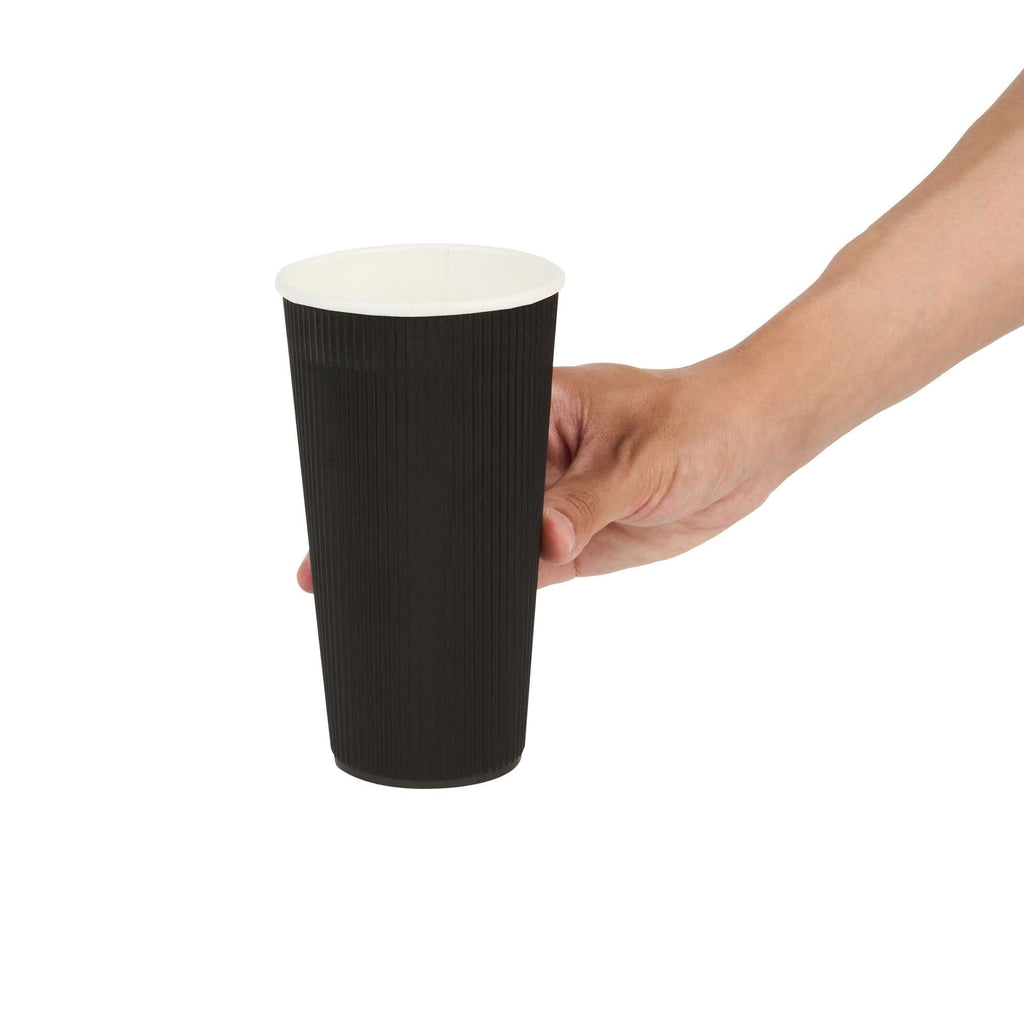 Restpresso 20 oz Black Paper Coffee Cup - Ripple Wall - 3 1/2" x 3 1/2" x 6 1/4" - 250 count box