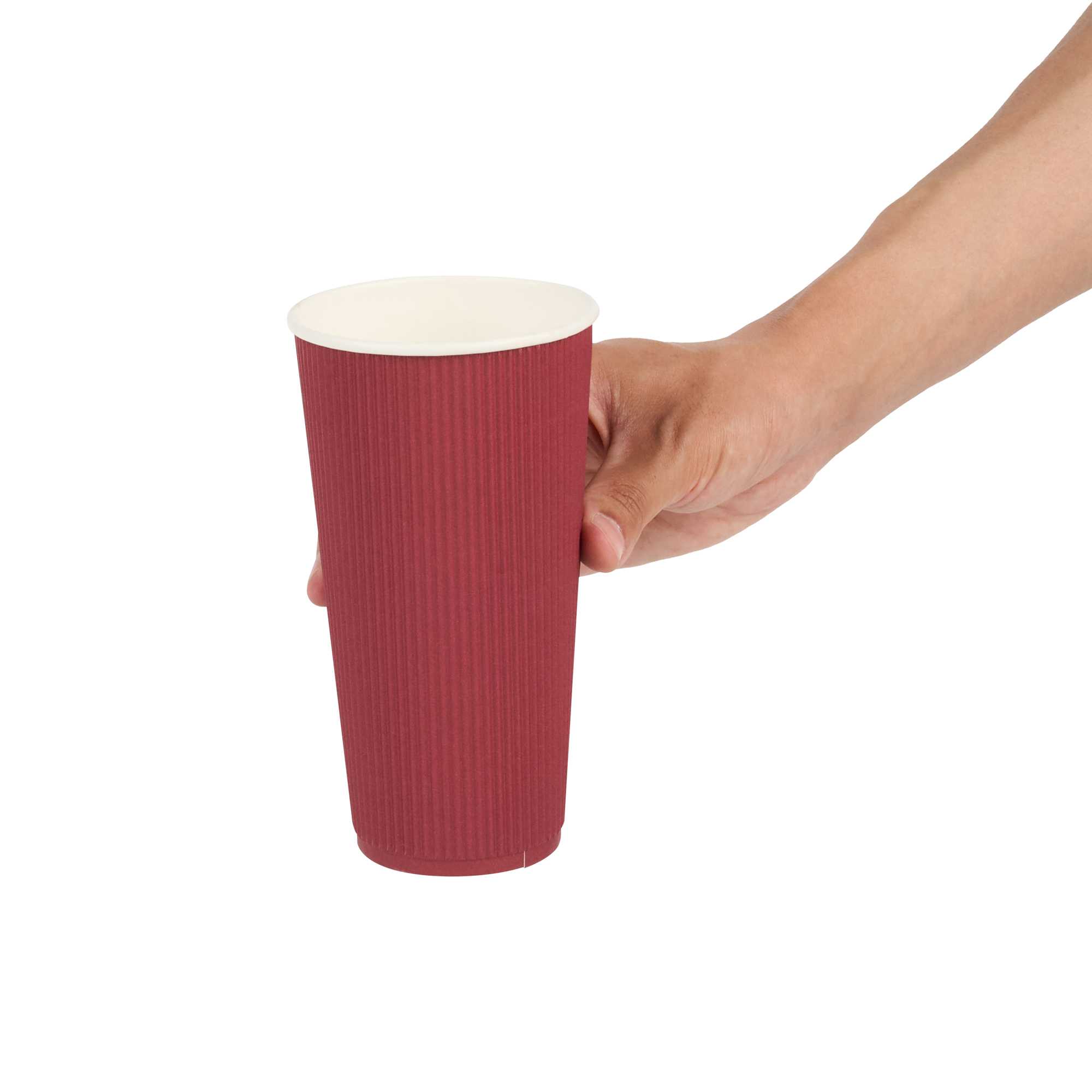 Restpresso 20 oz Crimson Paper Coffee Cup - Ripple Wall - 3 1/2" x 3 1/2" x 6 1/4" - 10 count box