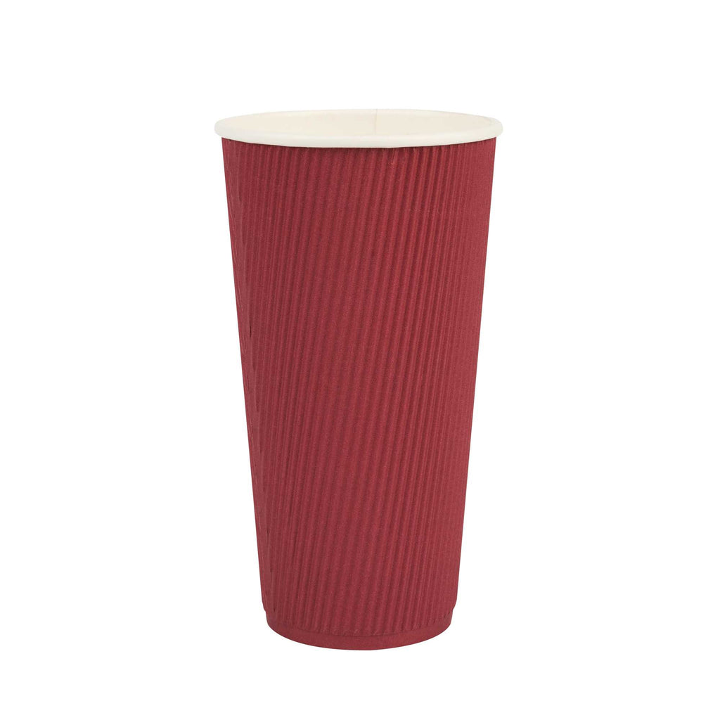 Restpresso 20 oz Crimson Paper Coffee Cup - Ripple Wall - 3 1/2" x 3 1/2" x 6 1/4" - 10 count box