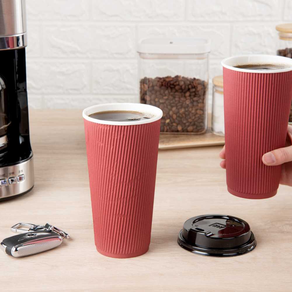 Restpresso 20 oz Crimson Paper Coffee Cup - Ripple Wall - 3 1/2" x 3 1/2" x 6 1/4" - 10 count box
