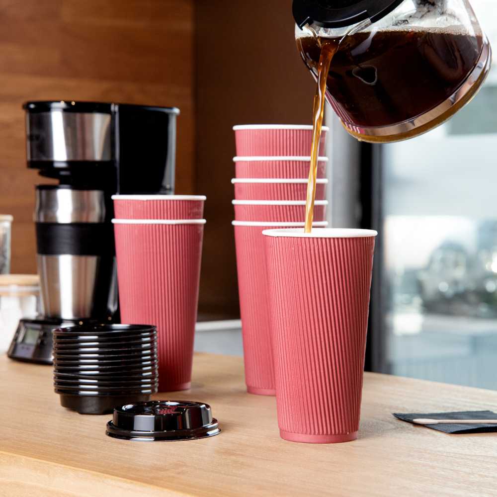 Restpresso 20 oz Crimson Paper Coffee Cup - Ripple Wall - 3 1/2" x 3 1/2" x 6 1/4" - 250 count box