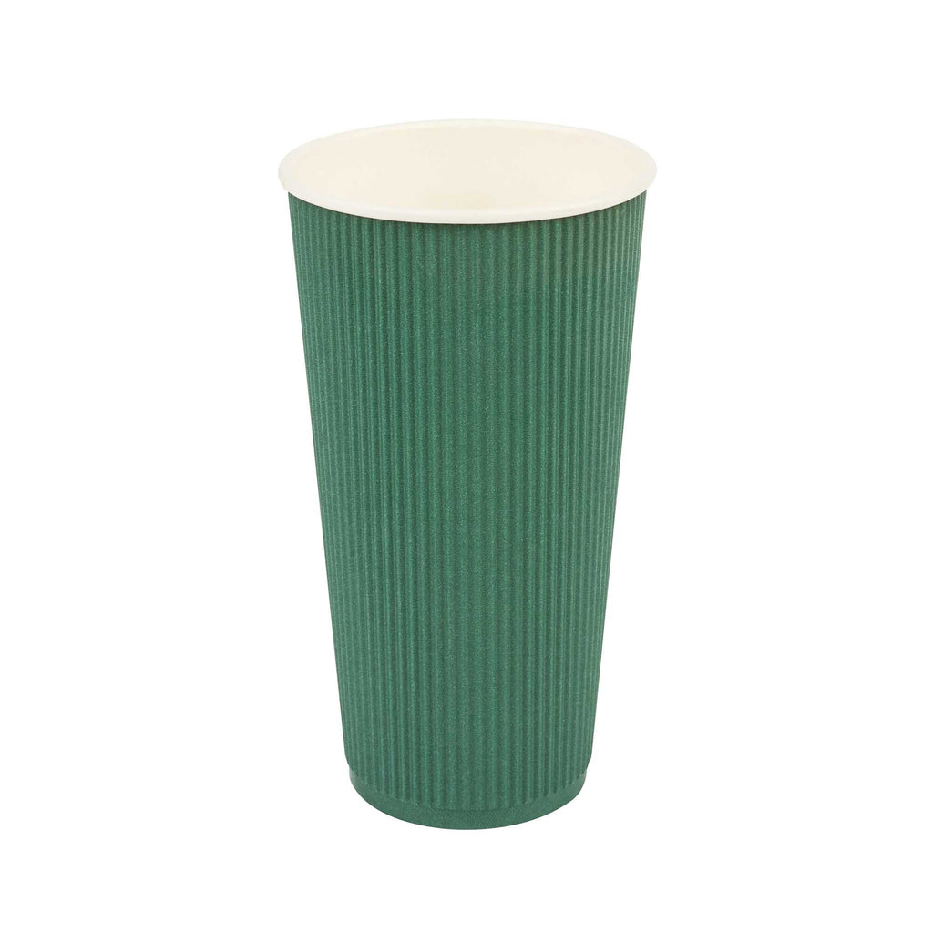 Restpresso 20 oz Forest Green Paper Coffee Cup - Ripple Wall - 3 1/2" x 3 1/2" x 6 1/4" - 10 count box