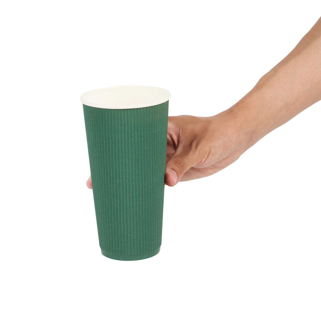 Restpresso 20 oz Forest Green Paper Coffee Cup - Ripple Wall - 3 1/2" x 3 1/2" x 6 1/4" - 250 count box